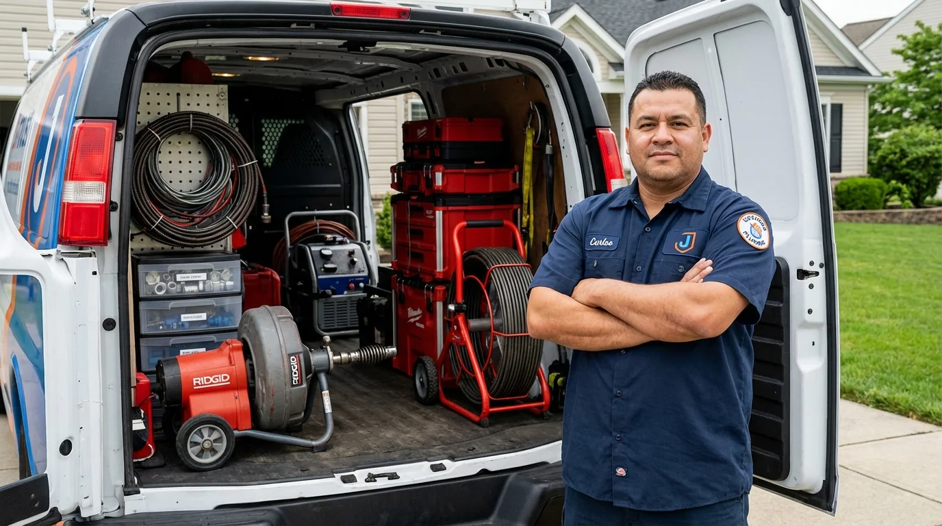 Professional drain cleaning equipment and Johns Plumbing LLC plumber in Richford