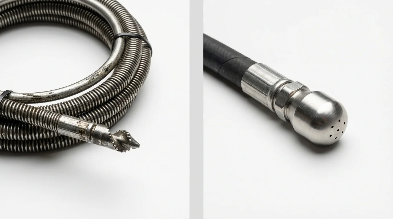 Drain snake cable and hydro jetting nozzle used for drain cleaning in Richford, VT