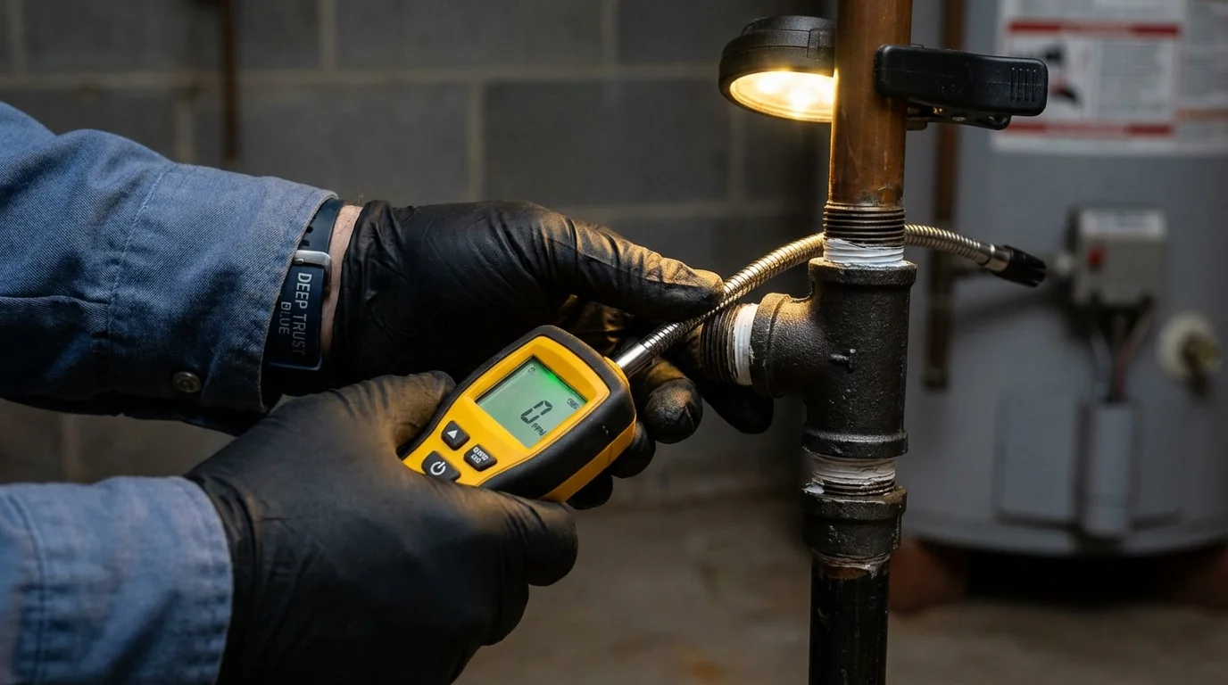 Gas leak detection with electronic sniffer by Johns Plumbing LLC in Richford