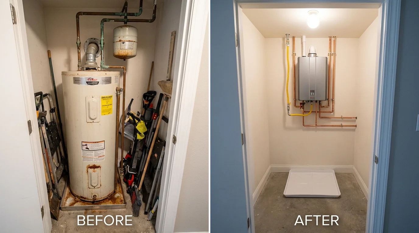 Tank water heater versus wall-mounted tankless unit comparison for Richford, VT homeowners